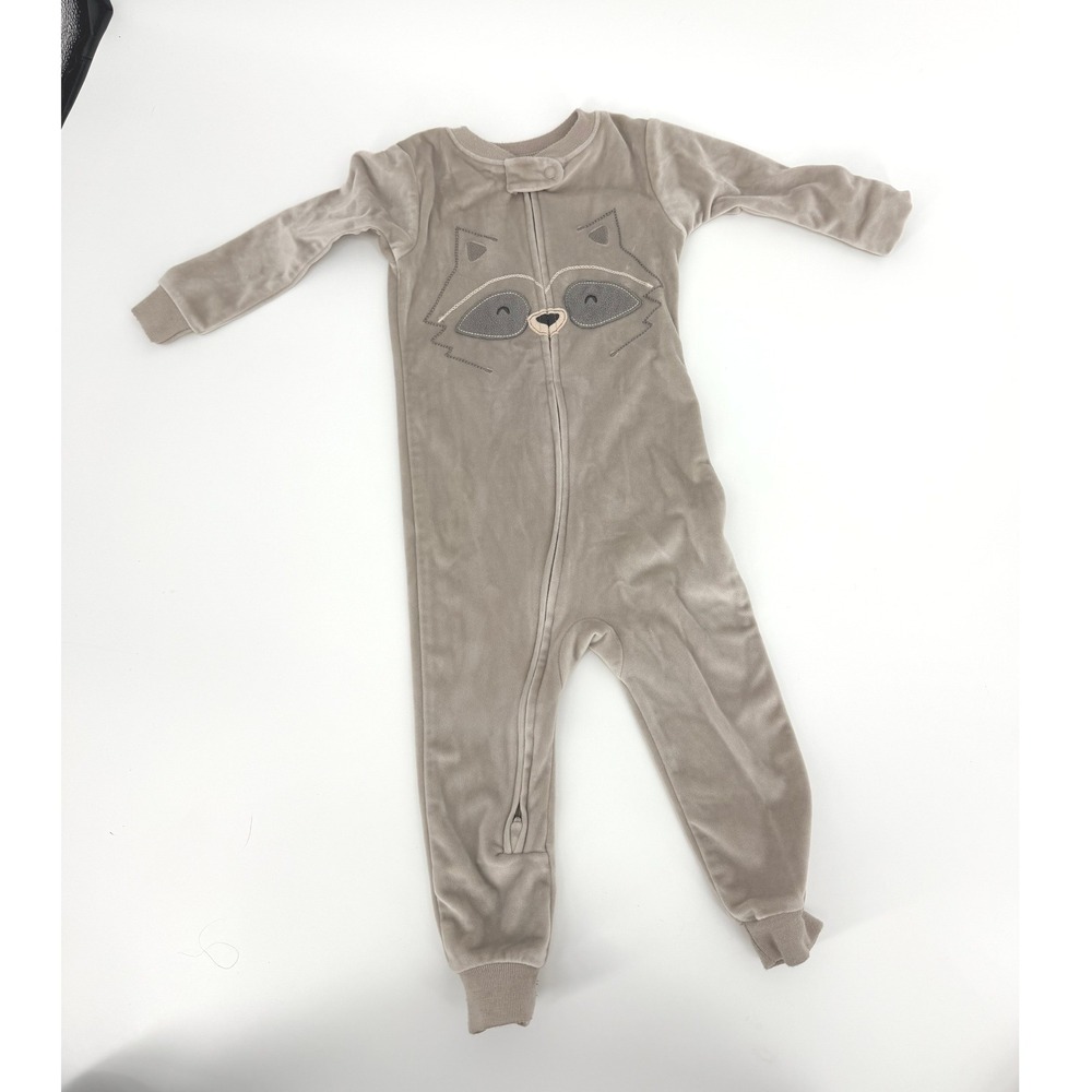 Carters Bedtime 18M Raccoon Velour 2-Way Zip Sleepwear Taupe Toddler Pajamas